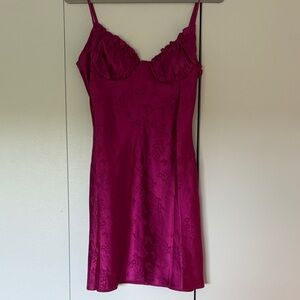 PacSun Magenta Satin Slip Chemise with Jacquard Detail